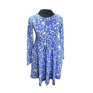 Hanna Andersson Girls Long Sleeve Blue Snowflake & Polka Dot Dress Size 12 150CM
